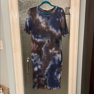 Sweet Claire Blue and Brown Midi Dress with Timeless Elegance